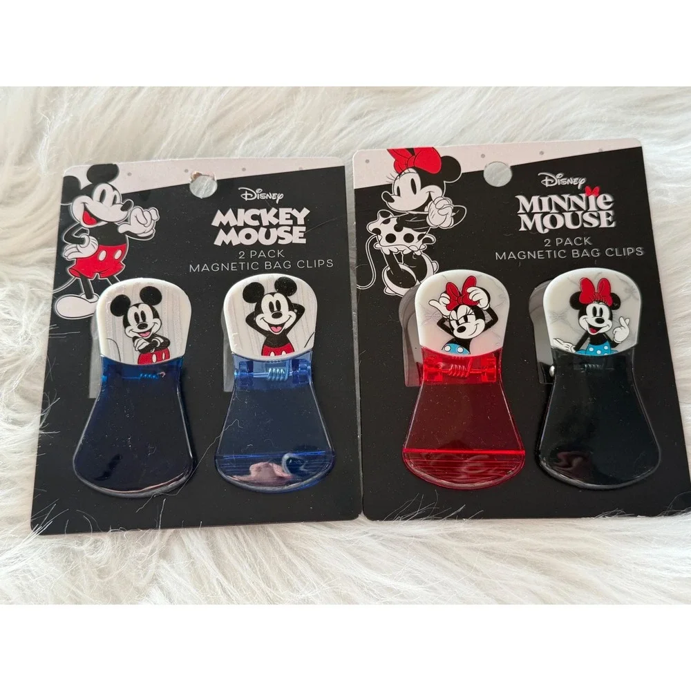 Disney Mickey Minnie Mouse Magnetic Bag Clips 2-Pack Sets Lot of 4 Blue Red